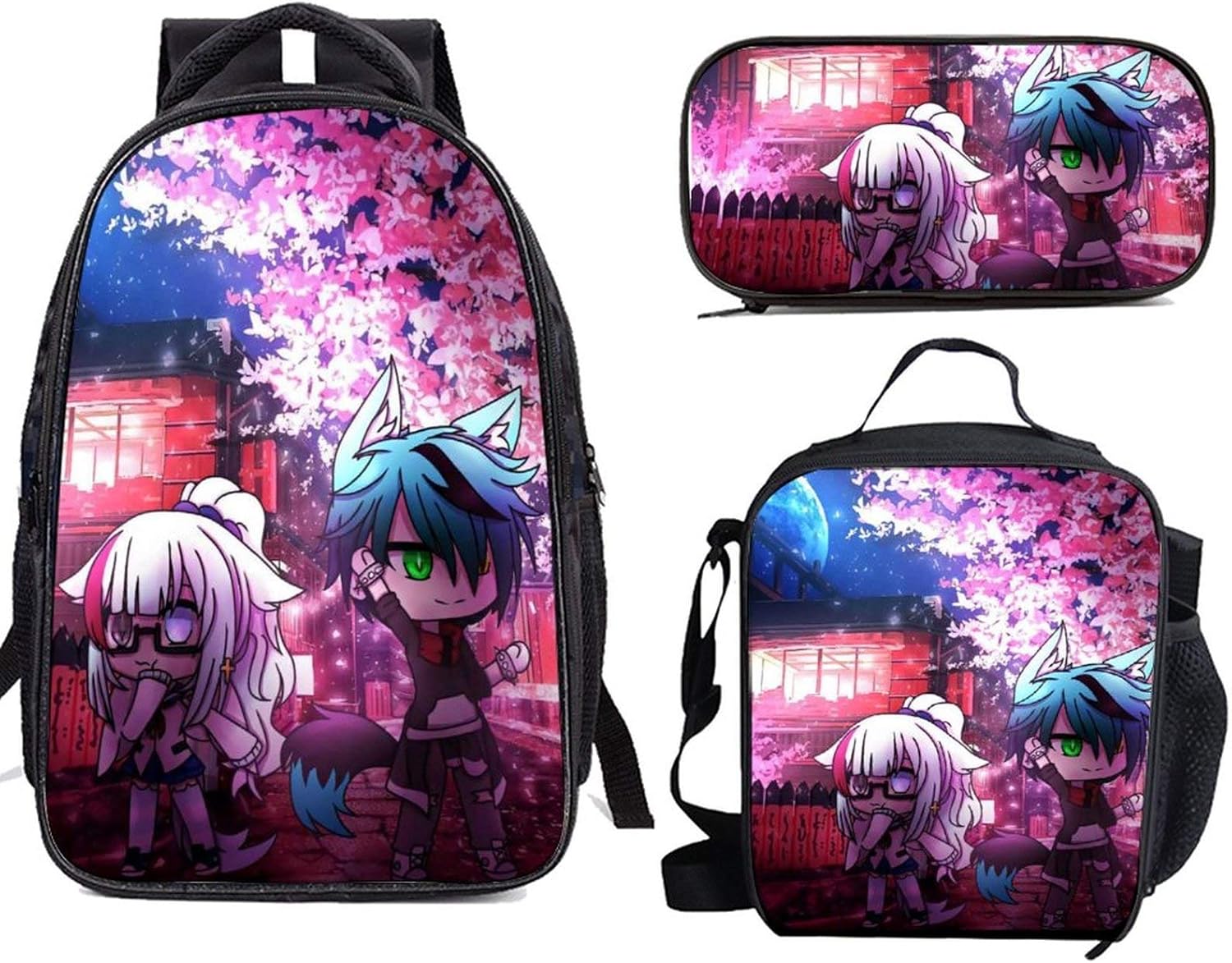 GachaLife 3 Piece Set Schoolbag Backpack for Teen Boys Girls Travel