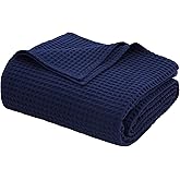 100% Egyptian Cotton Waffle Weave Throw Blanket for Bed Couch Sofa Home Decor, Soft Lightweight Bed & Couch Blanket for All Seasons (Navy Blue - King Size - 104 * 90")