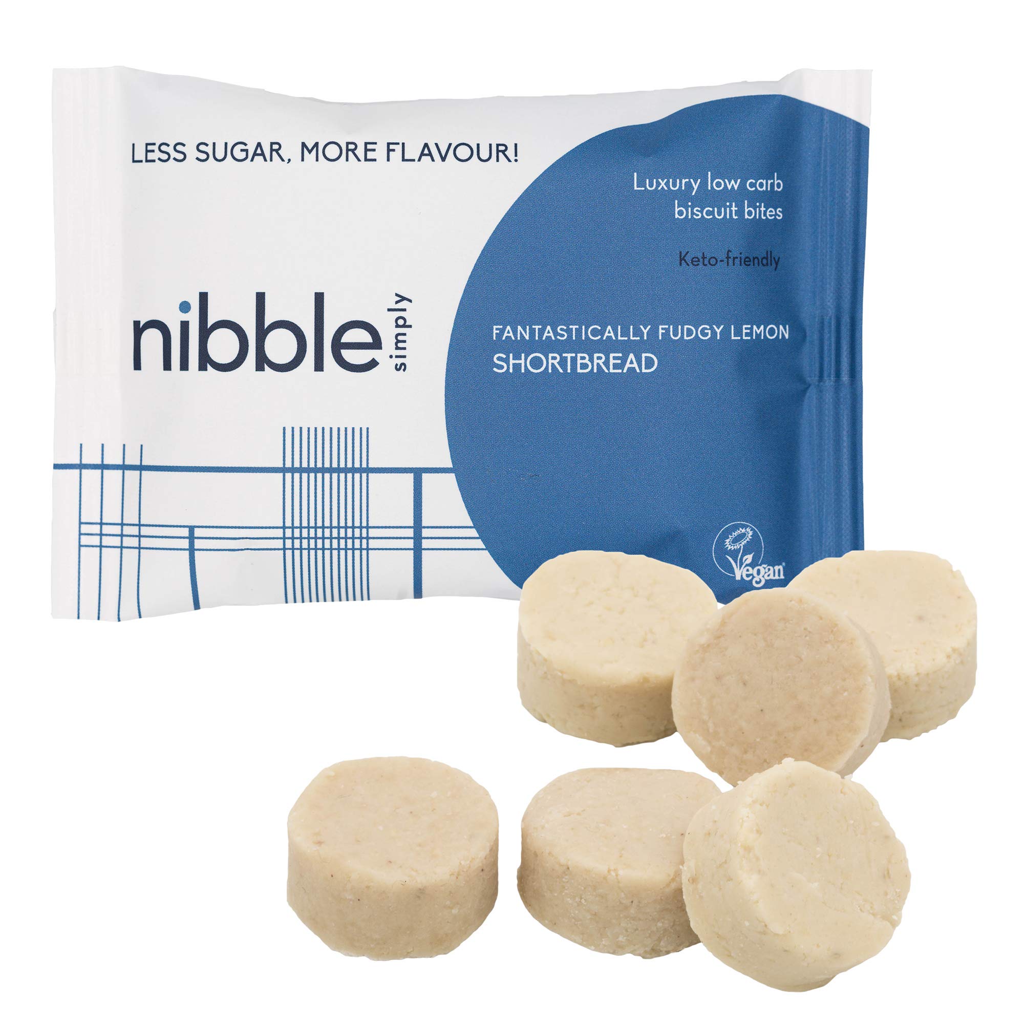 Nibble Simply Fantastically Fudgy Lemon SHORTBREAD - Low carb, lower sugar, keto-friendly, vegan (12 x 36g packs)