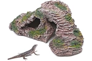 Junniu Reptile Shale Scape Step Ledge Ramps Aquarium Decor Basking Platforms Hide Cave Rock for Leopard Gecko Turtle Newts Arboreal Herps Bearded Dragon Lizards, 12.4in Large Resin