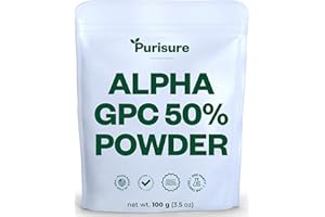 Purisure Alpha GPC 50% Powder, 100 g, Alpha GPC Choline Supplement for Brain and Focus, CDP Choline Supplements for Memory Performance & Concentration, No Fillers, Non-GMO, Offers 167 Servings