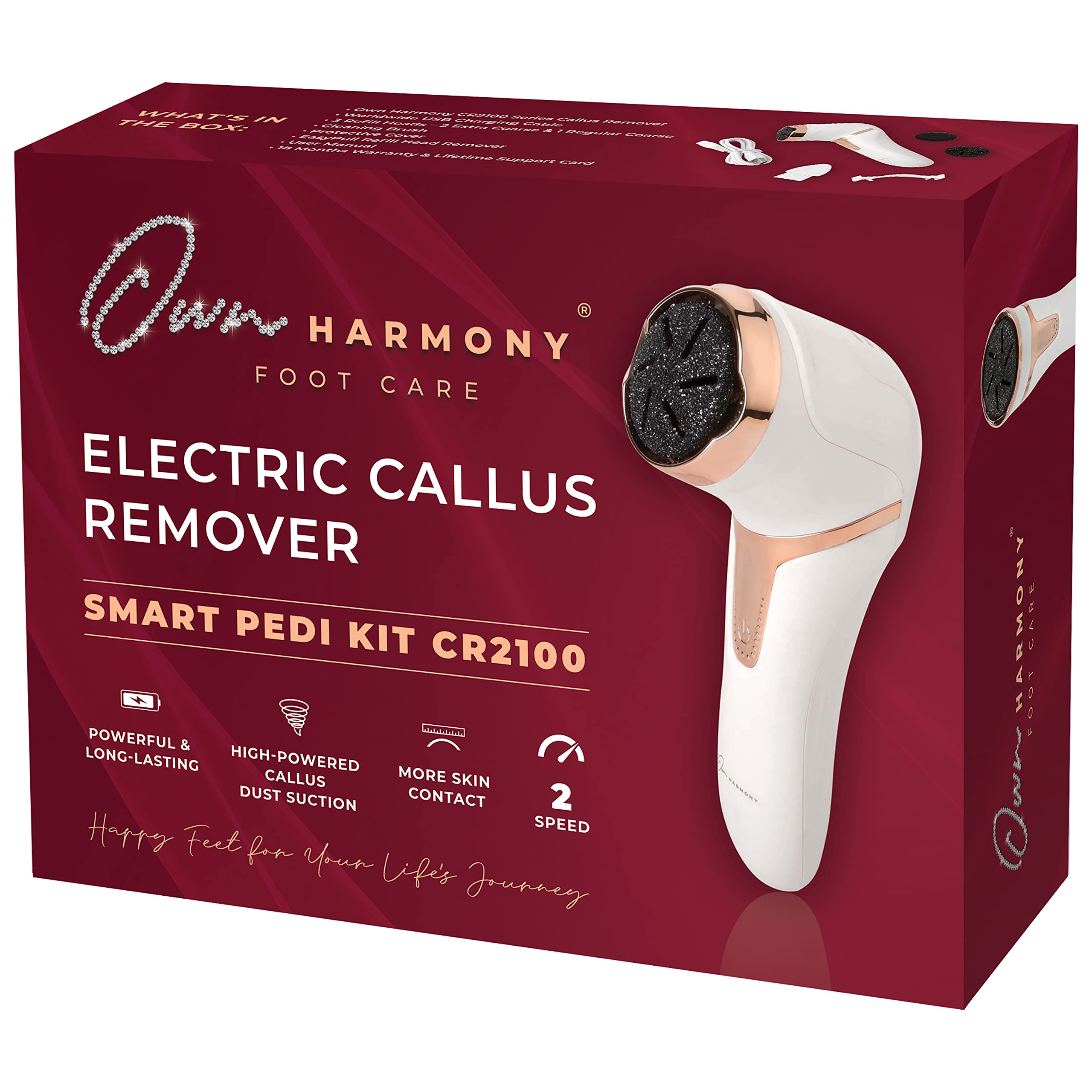 Own Harmony Electric Hard Skin Remover with Vacuum Absorption- Professional Pedicure Tools for Pedi Callus Foot Care - 3 Rollers Electronic Feet File CR2100 - Best for Dry, Cracked Heels (USB Cord) — image 1