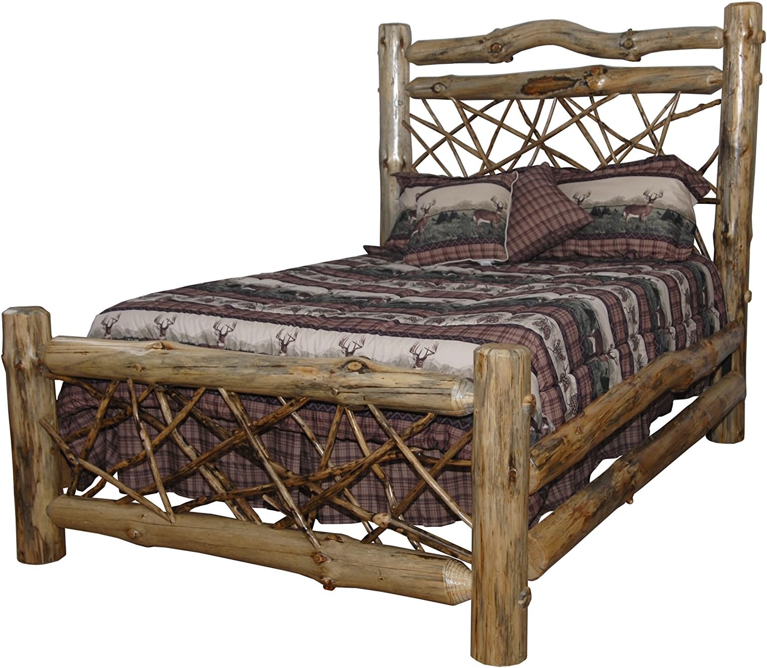 Rustic Pine Log Twig-Style Bed - King Size - Amish Made in USA (Clear Varnish)