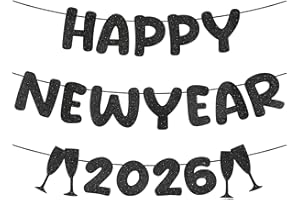 Yeaqee Happy New Year Banner 2026 Glitter Pre-strung Banner 10 Feet for New Year Sign Party Decoration, 2026 Party Supplies(Black)