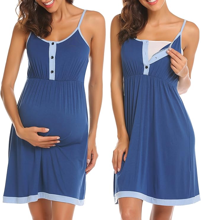 Ekouaer Women's Maternity Dress Nursing Nightgown Breastfeeding Full