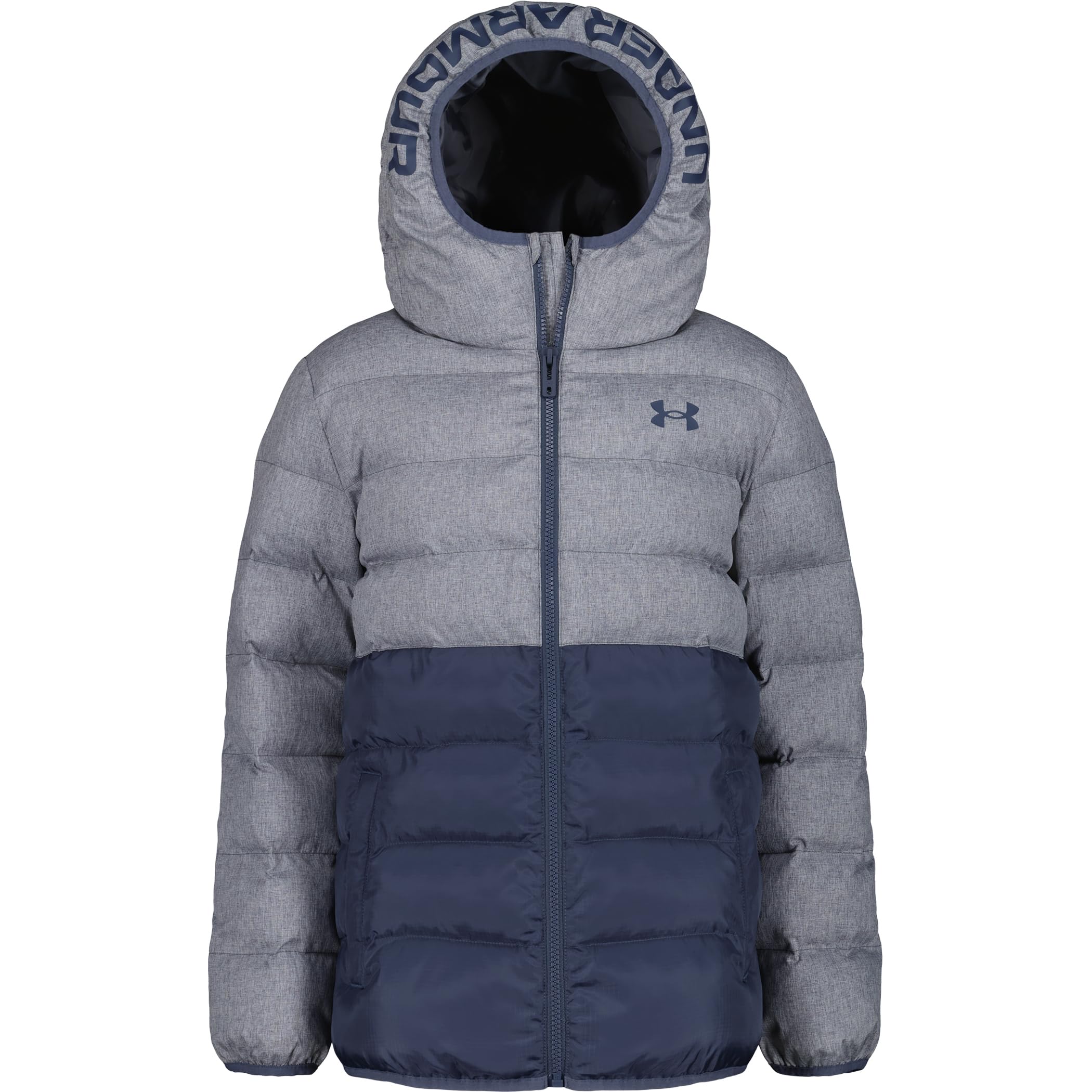 Under Armour Boys' Pronto Hooded Puffer Jacket, Lightweight & Water Repellent, Downpour Gray Block, 4 Image