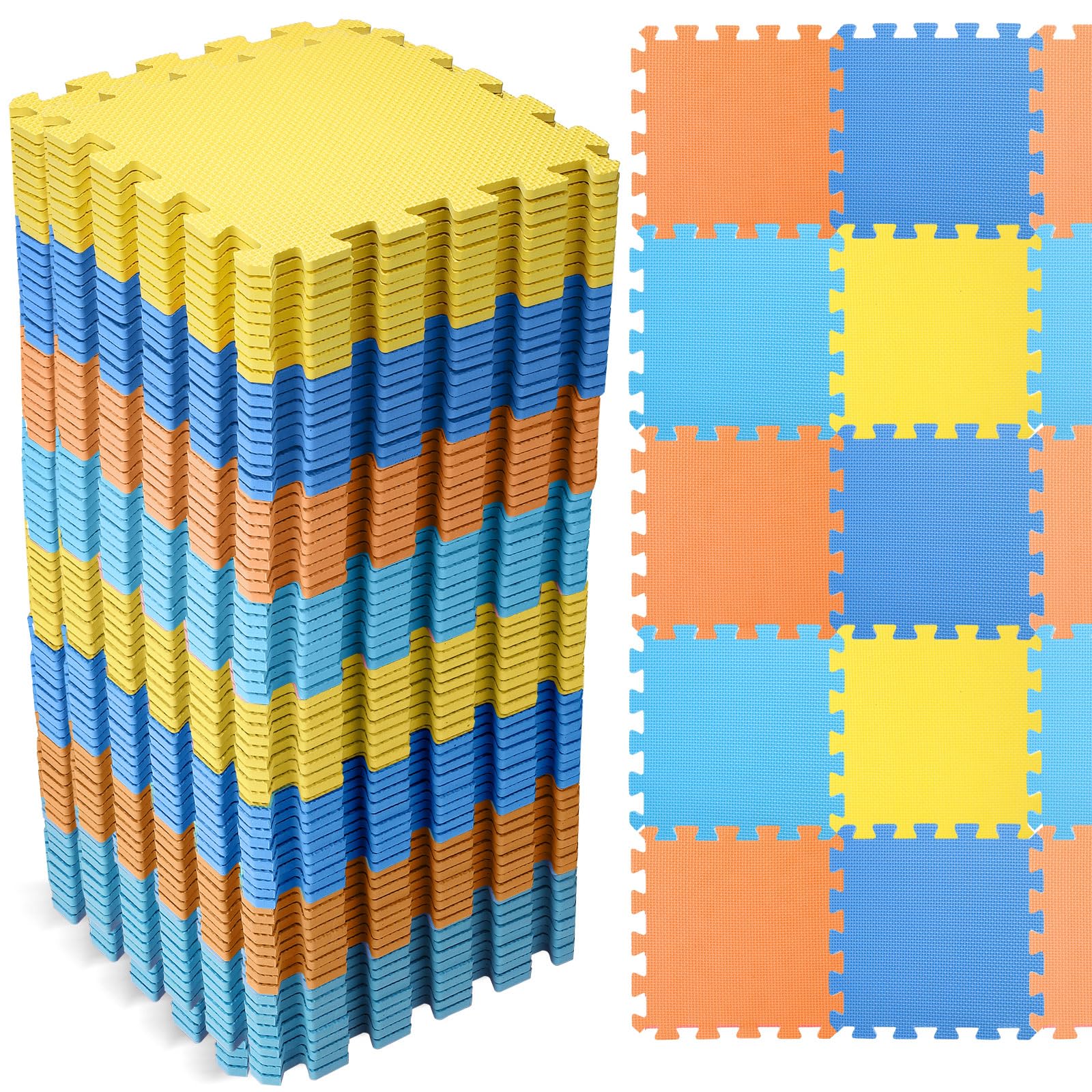 Photo 1 of ***MISSING ASSEMBLY PIECES*** Nuanchu 60 PCS Kids Foam Puzzle Floor Mat Bulk - Solid Color Foam Play Mat with Borders Interlocking Multi Use Floor Rug for Children, 12 Inch(Dark Blue, Light Blue, Orange, Yellow)
