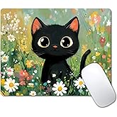 Cute Black Cat Floral Mouse Pads for Desk, Portable Computer Small Mouse pad for Wireless Laptop, 9.5" x 7.9" Non-Slip Rubber Base Design Smooth Surface Mousepad for Home & Office & Travel