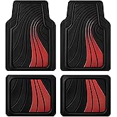 Road Comforts Car Floor Mats Full Set – Front & Rear Car Floor Mats with Aluminum Design, Anti-Slip Backing, All-Weather Protection, Trim-to-Fit Car Mats for Most Sedans, SUVs & Vans - Red