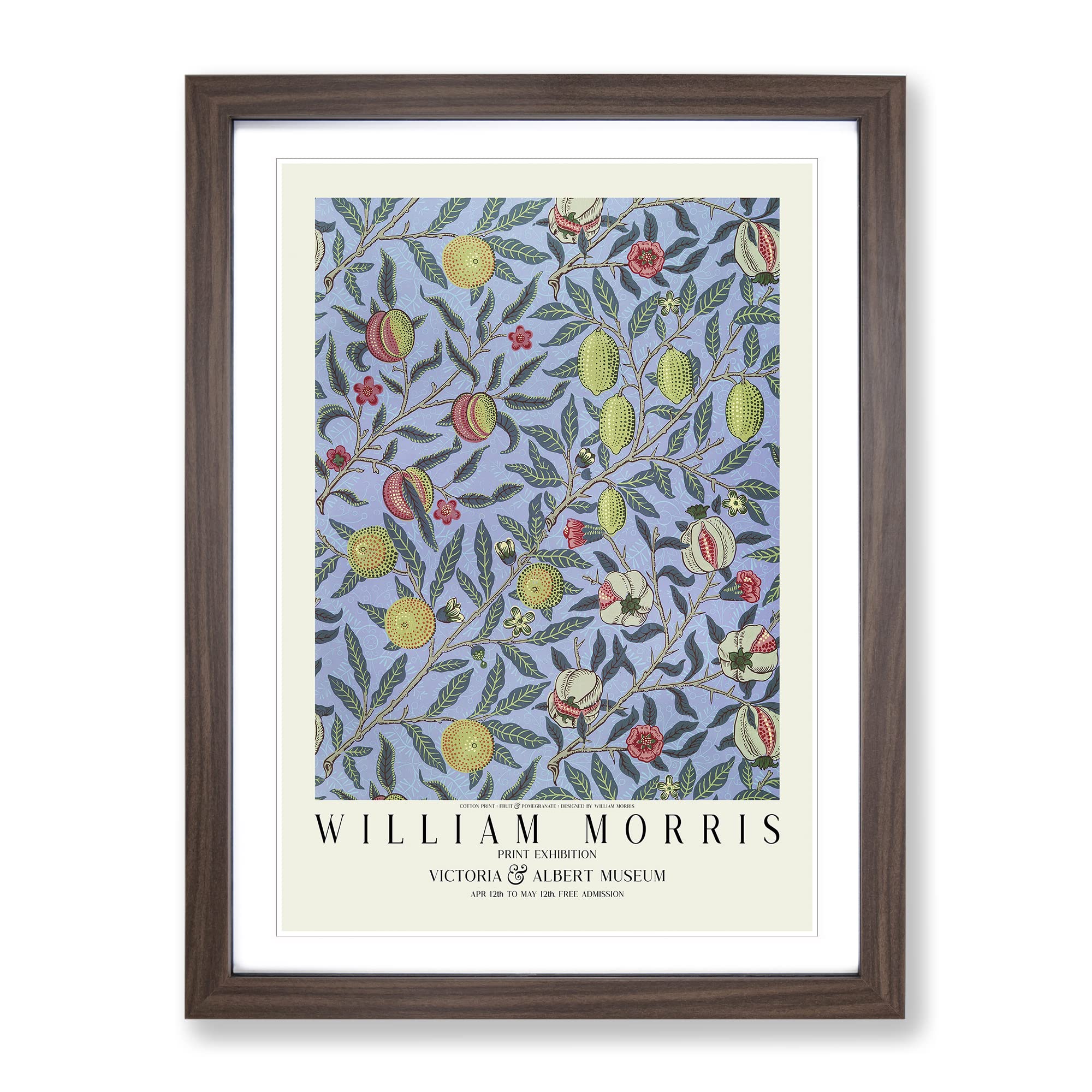 Fruit & Pomegranate With Border By William Morris Classic Painting Framed Wall Art Print, Ready to Hang Picture for Living Room Bedroom Home Office Décor, Walnut A4 (34 x 25 cm)
