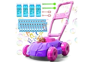 Bennol Pink and Purple Bubble Lawn Mower for Toddlers, Kids Automatic Bubble Blower Maker Machine, Outdoor Gardening Push Toys, Birthday Gifts for Preschool Baby Girls Boys