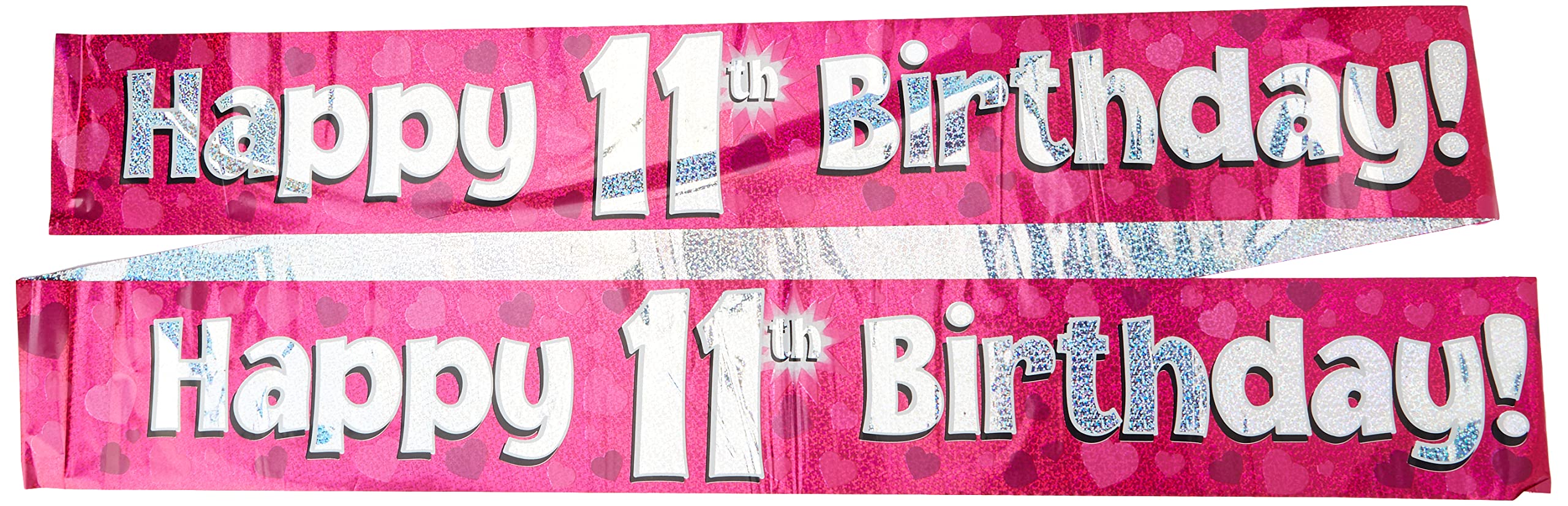 9ft Banner Happy 11th Birthday Pink Holographic