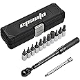 EPAuto Bike Tool 1/4 Inch Drive Click Torque Wrench Set (2 to 20 Nm), Hex/Torx Bit Socket Extension Bar Bicycle Maintenance Kit, Black