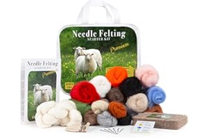 DESERT BREEZE DISTRIBUTING Complete Needle Felting Craft Starter Kit for Beginners, Premium Tools and Supplies, 17 Colors Wool, 6 Needles Color Coded, Wool Felting Pad, Leather Finger Guards, Storage Case, Assembled in USA