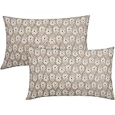 Beige Flroal Block Print Lumbar Pillow Covers 12X20 in Set of 2 Vintage Flower Pattern Pillow Case Natural Textile Rustic Linen Cushion Case Farmhouse Home Decor for Bed Couch Porch Outdoor
