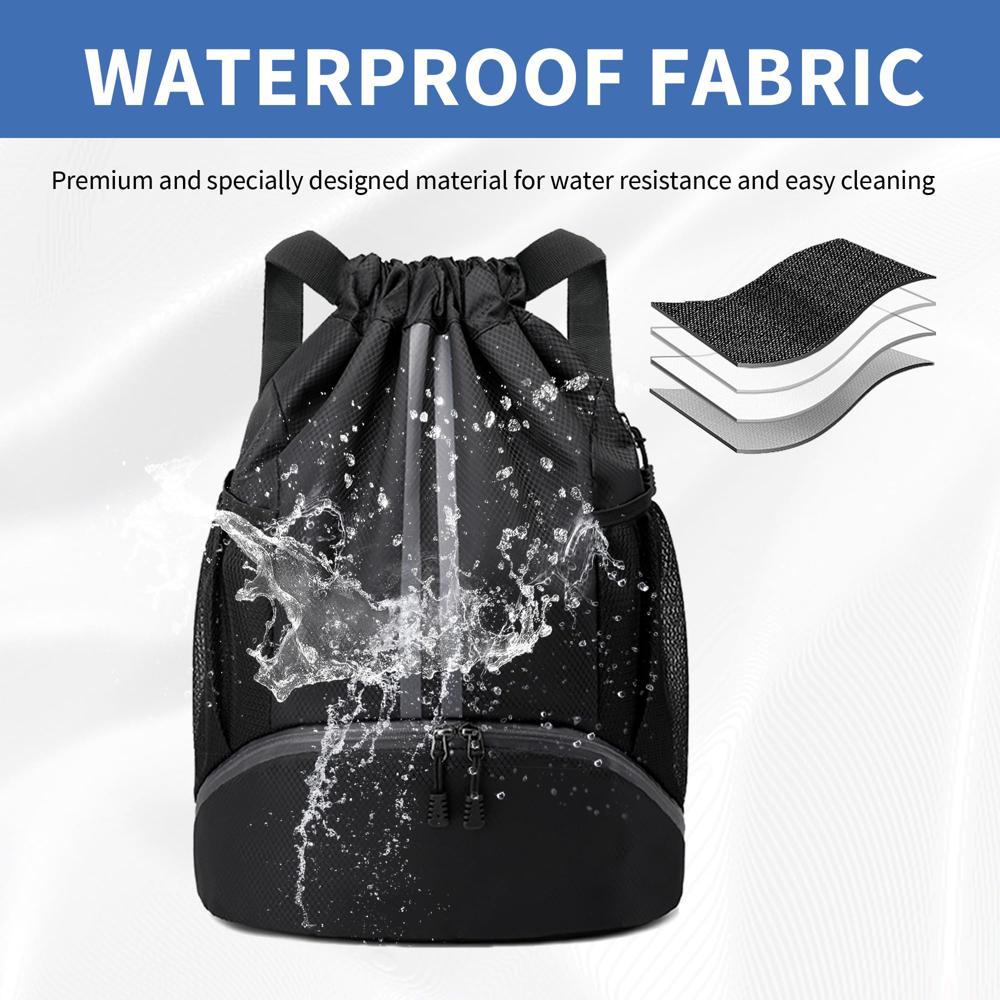 JELUTAR Drawstring Backpack Gym Bag with Shoes Compartment for Soccer, Basketball, Swim, Water-Resistant String Backpack Beach Cinch for Women Men