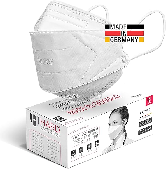 HARD 20 Stück FFP2 Atemschutzmaske, Made in Germany EN 1492001+A2009