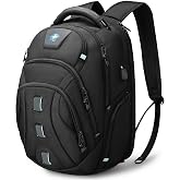 Swissdigital Design Tech Compact Slim Business Backpack for Men with Apple Find My, USB Charging Port, RFID Protection, TSA Friendly, Limited Fit for Thin 17 Inch Laptop, Black | SD1644FB-01