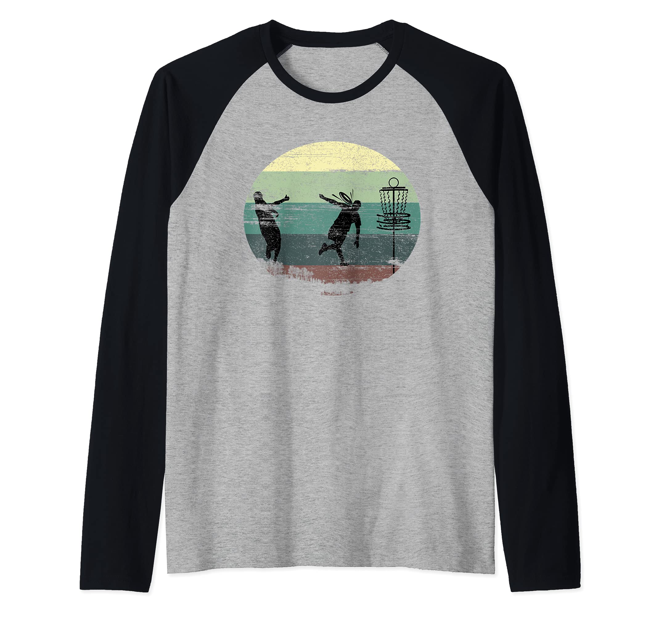 Disc Golf Frisbee Funny Vintage Retro Sport Basket Tree Raglan Baseball Tee