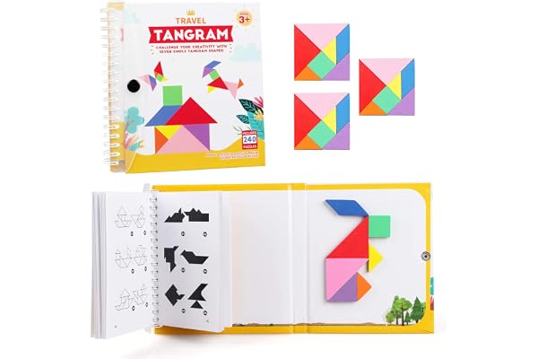 Vanmor Travel Tangram Puzzle 3 Set Magnetic Tangram 240 Solution Montessori Shape Pattern Blocks Jigsaw Road Trip Games IQ Bo