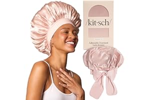 Kitsch XL Satin Bonnet for Sleeping - Softer Than Silk Hair Bonnet For Women - Secure Fit, Adjustable Night Cap For Curly & Textured Hair - Prevents Breakage, Tangles & Thinning - Blush