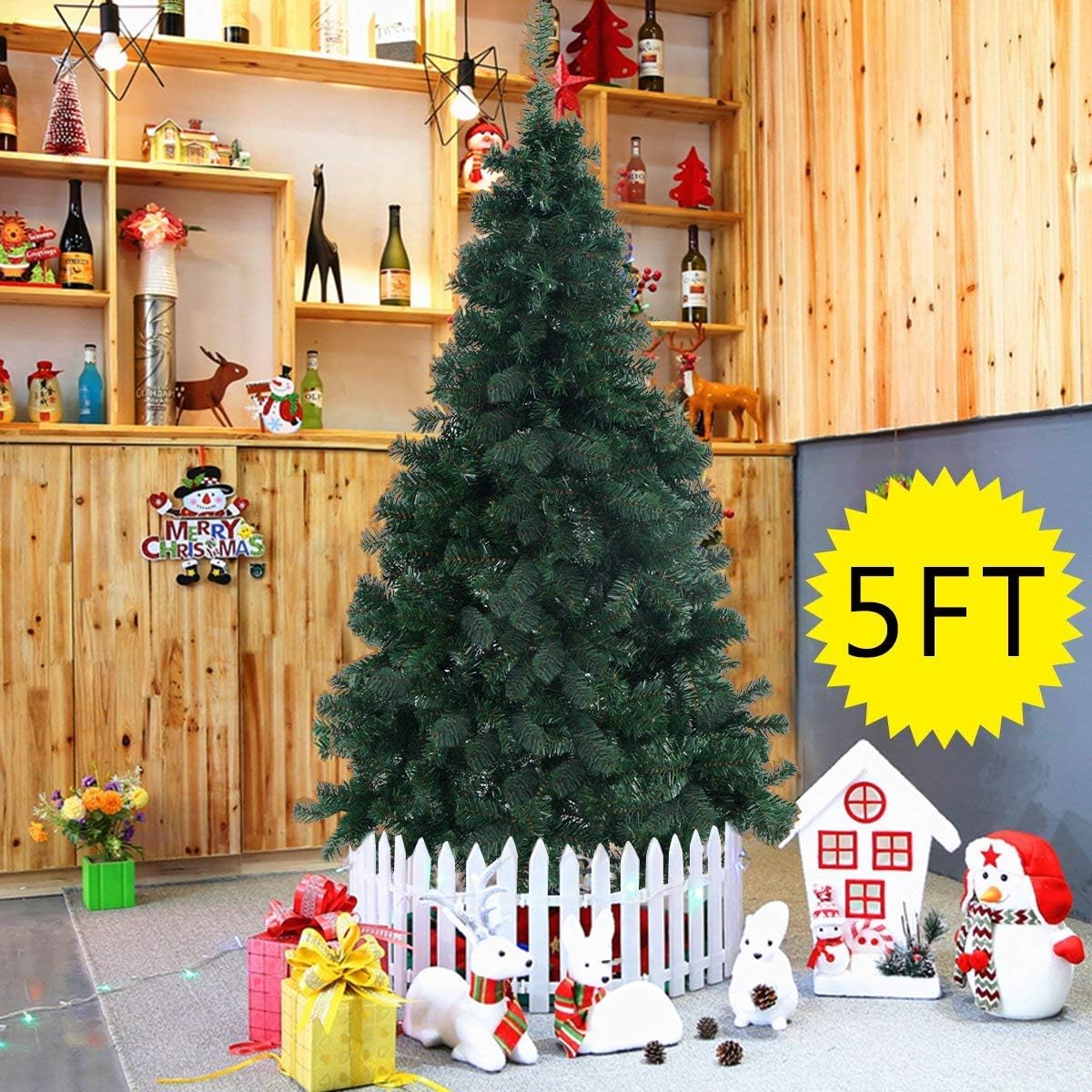 HEIRLOOM QUALITY Artificial Xmas Pine Tree And Solid Metal Legs (Green, 1 Christmas Tree With 2 Sections, 1 Stand)