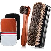 4 Pcs Horsehair Shine Shoes Brush Kit Polish Dauber Applicators Cleaning Leather Shoes Boots Care Brushes Suede Cleaner Brush with Microfiber Shoe Gloves(4 Pcs Style D)