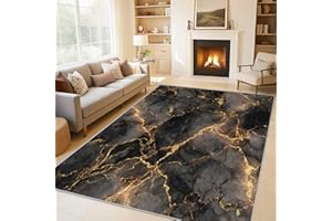 5x6 Black Gold Marble Rugs for Bedroom Decor, Washable Abstract Art Pattern Area Rug, Living Room Home Decoration, Non Slip S