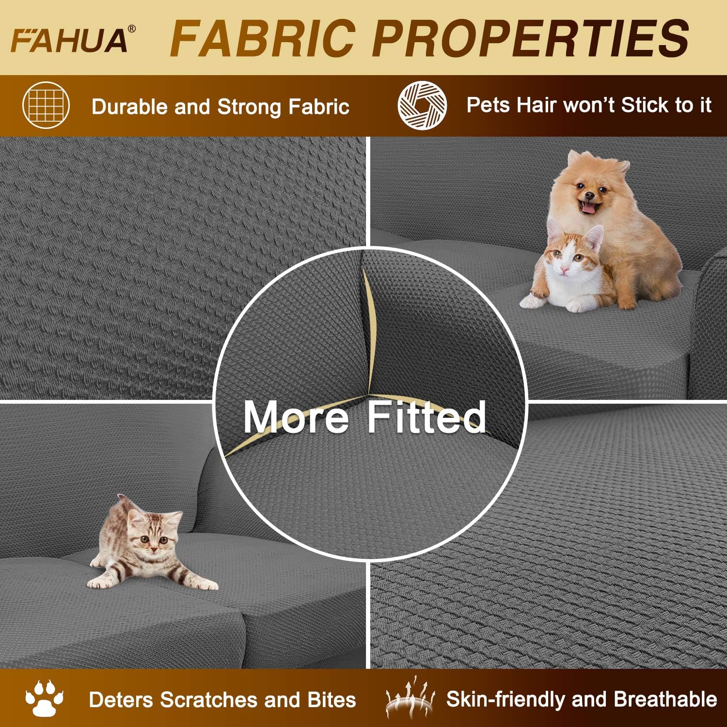 FAHUA Thick Couch Covers for 3 Cushion Couch 1-Piece Stretch Sofa Cover Slipcover Jacquard Non-Slip Furniture Protector for Dogs Pets Kids (Large, Light Gray): Kitchen & Dining