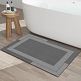 YDKGL Non Slip Bath Mat, Rubber Backing Ultra Thin Bathroom Rugs Fit Under Door Quick Dry Super Absorbent Washable Bath Rug Shower Mat for Bathroom Floor Bathtub Sink, Easy Care Dark Grey 24"x 35"