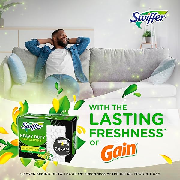 SWIFFER SWEEP + MOP, DRY PADS REFILL, FLOOR CLEANER FOR DIRT, DUST, HAIR, CLEANING CLOTHS FOR MOPPING HOME, BATHROOM, KITCHEN, ALL PURPOSE MULTI-SURFACE FLOOR WIPES, HEAVY DUTY, GAIN, 40CT