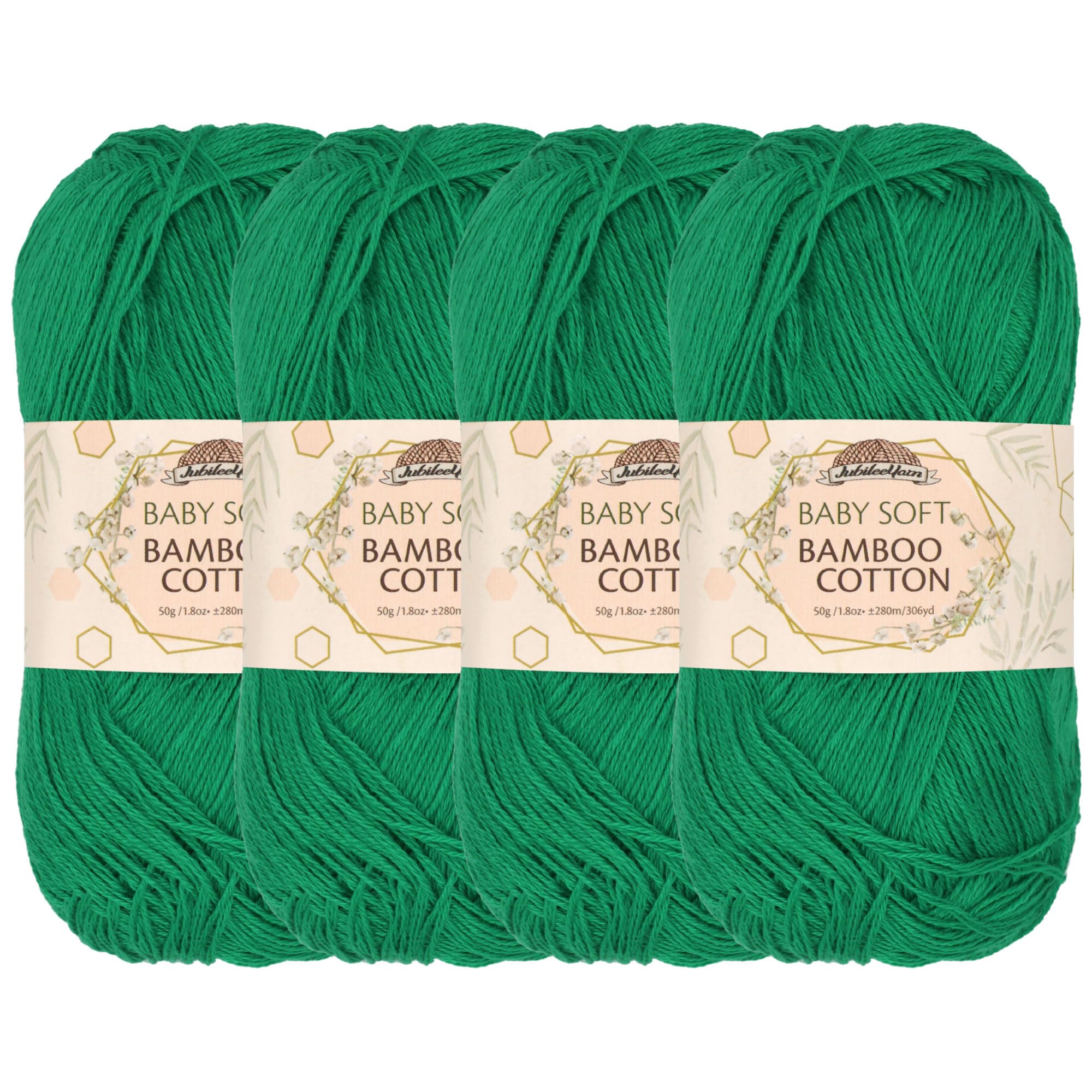 JubileeYarn Baby Soft Bamboo Cotton Yarn - 50g/Skein - Pine Needle - 4 Skeins