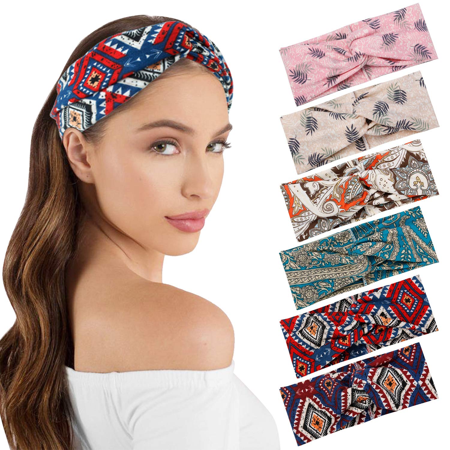 Huachi Headbands for Women Twisted Wide Thick Turban Head Wrap for Workout Running Yoga Sports - Fashion Hair Accessories, 6 Pack : Beauty