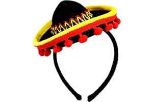 KINREX Cinco de Mayo Sombrero Headband - Mexican Fiesta Party Hat Decorations - Red Ball Fringe Mini Costume - One Size Fits All