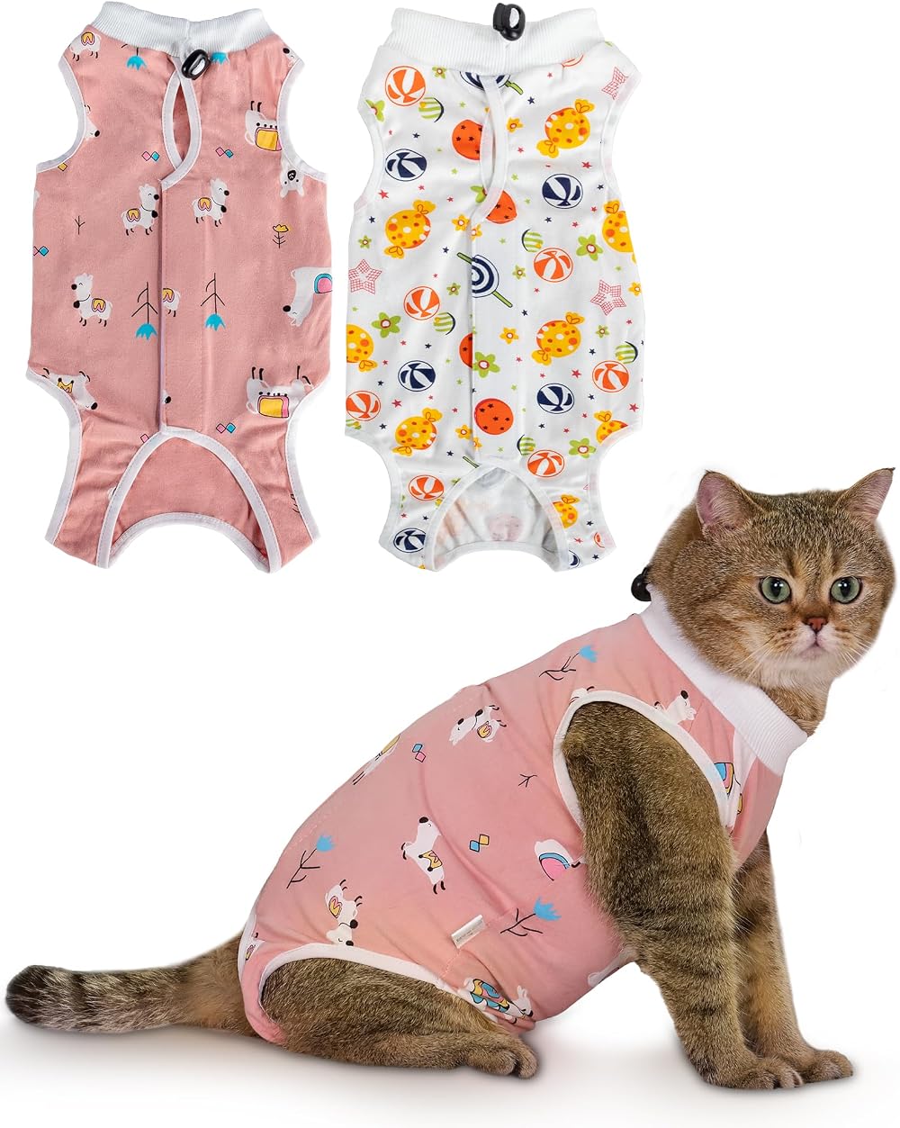 ANWA 2 Pack Cat Recovery Suit Breathable After Surgery Female Kitten