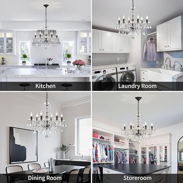 UIIMECES CRYSTAL CHANDELIER LIGHT FIXTURE, MODERN K9 CRYSTAL CHANDELIER FOR DINING ROOM, BLACK CEILING HANGING PENDANT LIGHT FIXTURE FOR LIVING ROOM, ENTRYWAY, BEDROOM, HALLWAY, KITCHEN ISLAND