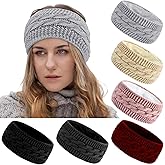 TOBATOBA 6 Pack Winter Headbands for Women Fuzzy Fleece Lined Ear Warmers Headband Thick Knit Ear Muffs for Winter Accessories Ear Covers Cold Weather Christmas Gift Stocking Stuffers for Women