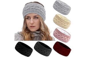 TOBATOBA 6 Pack Winter Headbands for Women Fuzzy Fleece Lined Ear Warmers Headband Thick Knit Ear Muffs for Winter Accessories Ear Covers Cold Weather Christmas Gift Stocking Stuffers for Women