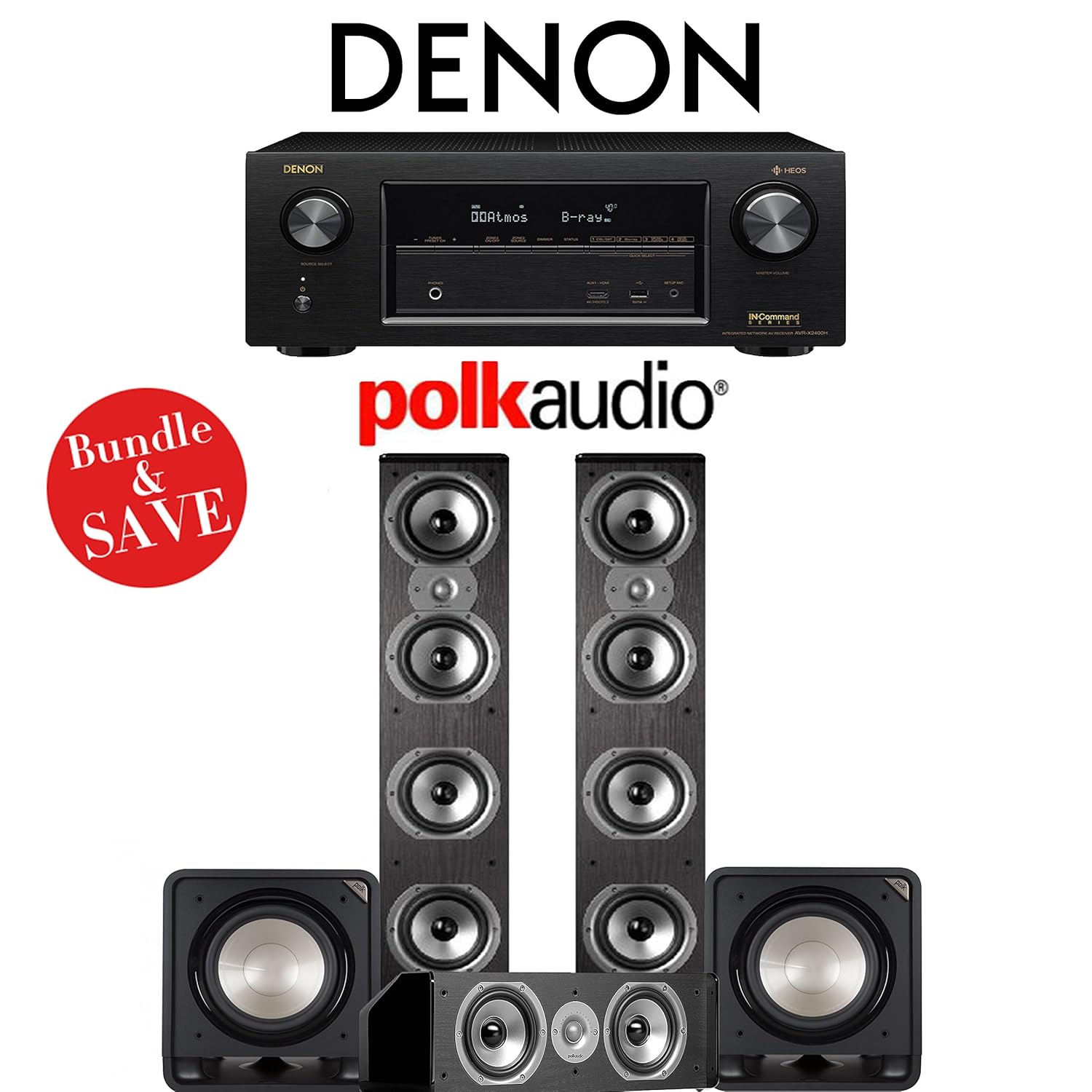 Denon AVRX2400H 7.2 Channel Network A/V Receiver + Polk Audio TSi 500 + Polk Audio CSiA4 + Polk Audio HTS12 - 3.2-Ch Home Theater Package