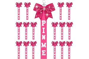 Japior 16Pcs Cheer Pin Me Ribbon Cheer Keychain Cheer Ribbon Pins with Rhinestones for Cheerleader Sports