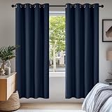 Deconovo Soft Solid Thermal Blackout Curtains Navy Blue 2 Panels 55x69 Eyelet