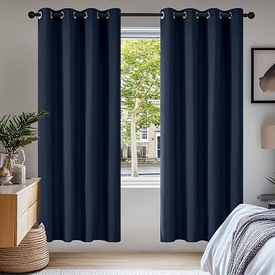 Deconovo Soft Solid Thermal Blackout Curtains Navy Blue 2 Panels 55x69 Eyelet