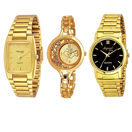 Combo Pack of 3 Golden Colour Analog Watches for Men and Women (wcm-007)