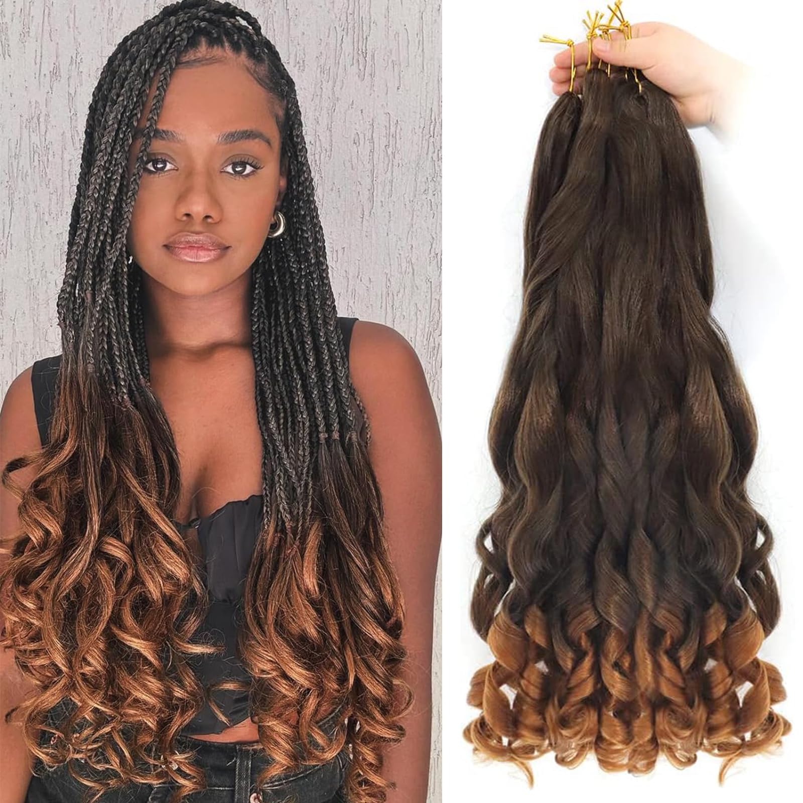 Alaleibaby 26 inch French Curly Braiding Hair 8 Pack Loose Wavy Spiral Curl Braids Crochet Hair Deep Wave Synthetic Extensions Pre Stretched Bouncy Braiding Hair