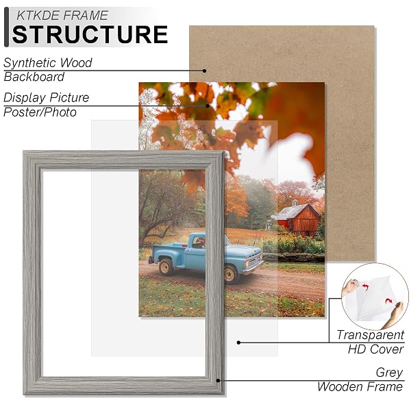 KTKDE 12X16 PICTURE FRAME SET OF 5, WOODEN FRAMES GREY, VERTICAL & HORIZONTAL WALL HANGING FOR WALL DISPLAY,STUDIO GALLERY PHOTO FRAME FOR PHOTOS, POSTERS & ART PRINTS