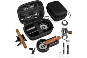 KIRENP Multifunctional Cigar Accessories, 5-in-1 Kit - V Cigar Cutter, Cigar Draw Enhancer Tool, Cigar Ashtray, Cigar Holder, Cigar Punch, with Accessory Bag for Smoking, Travel, Outdoor, Cigar Gifts for Men