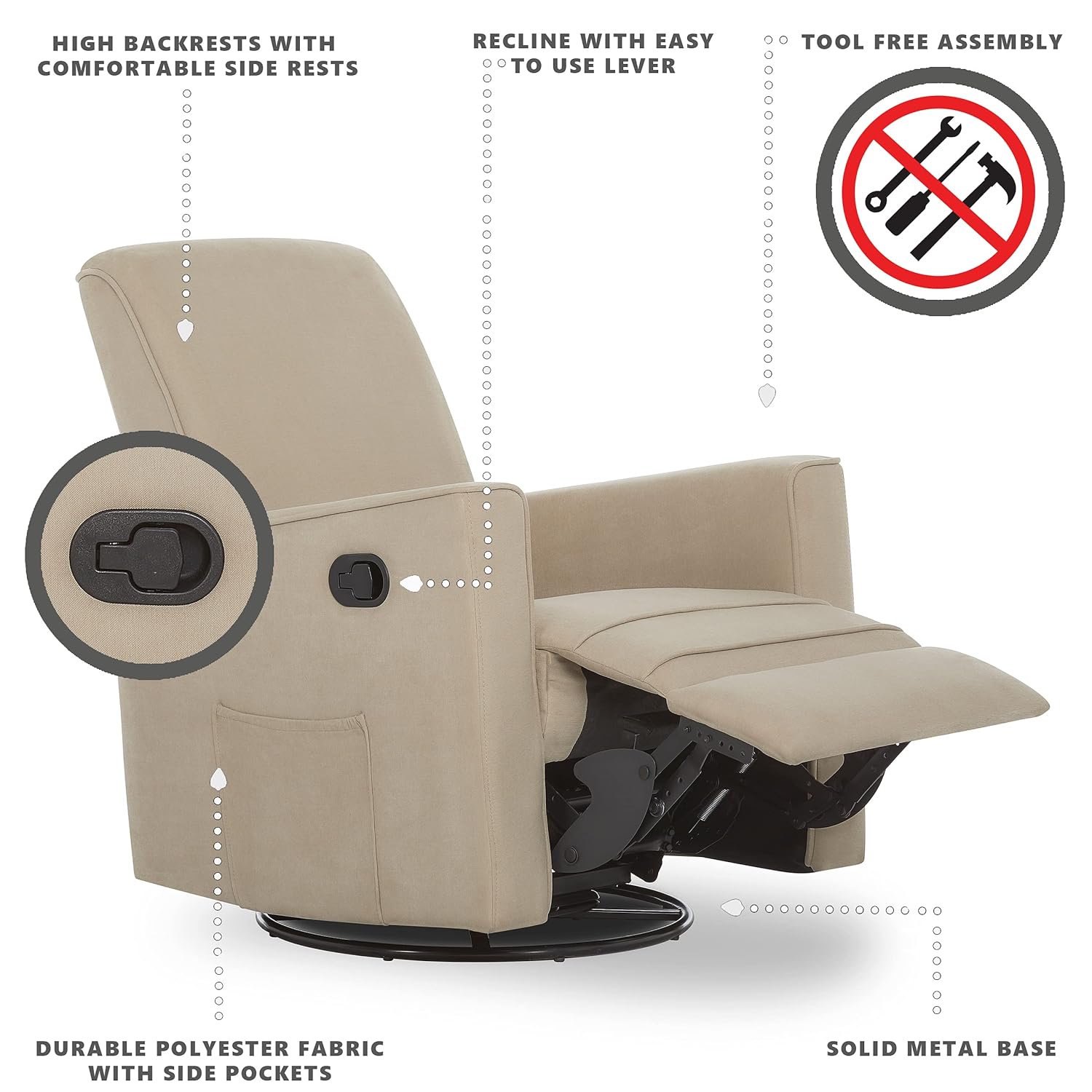 Evolur Raleigh Basic Glider, Recliner and Rocker in Fawn: Baby