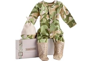 BABY ASPEN Big Dreamzzz Baby Camo 2-Piece Layette Set in Backpack Gift Box, Tan, 0-6 Months