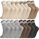 Jspupifip 8 Pair Striped Athletic Crew Socks,Moisture-Wicking Running Socks for Men&Women,Breathable Casual Gym Socks