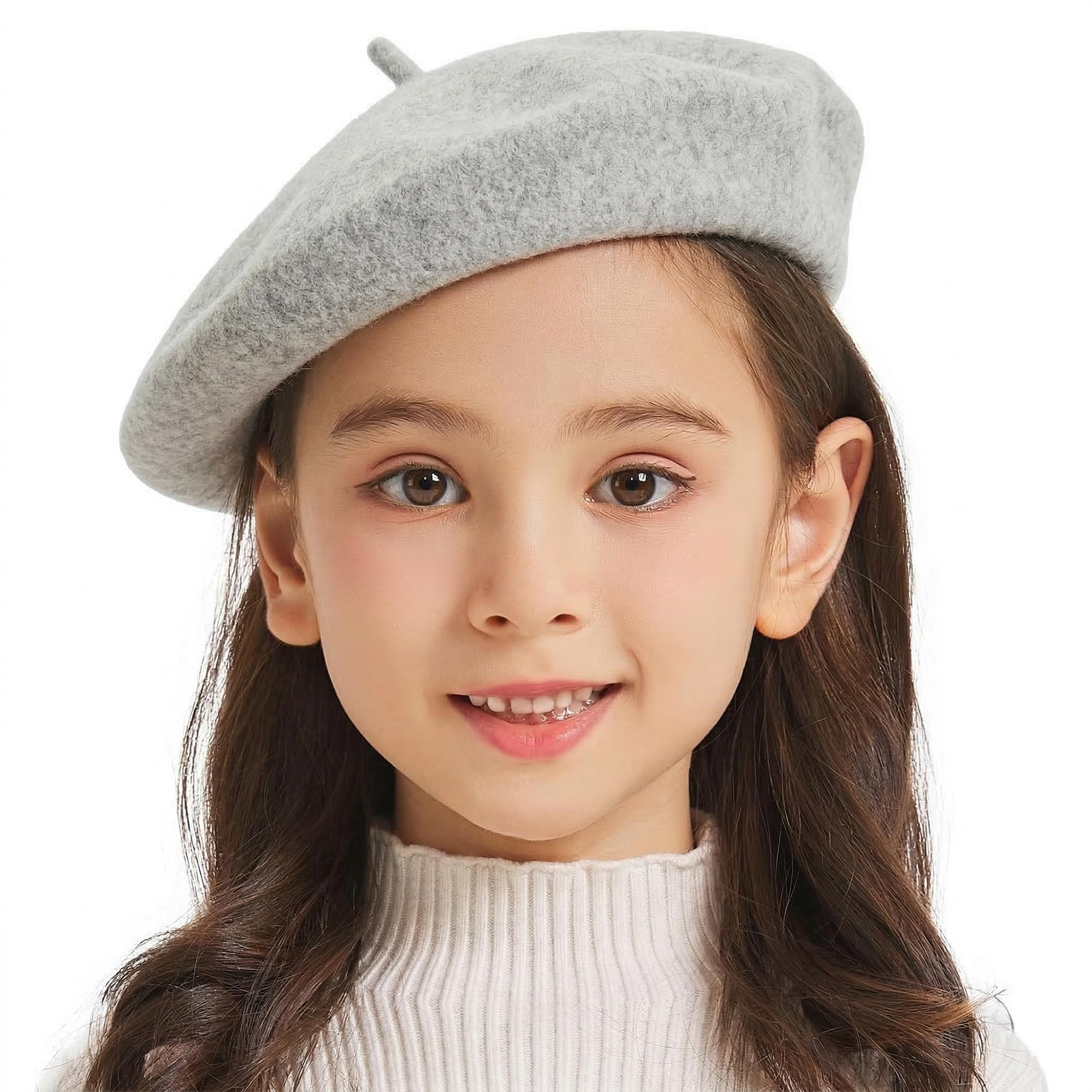 ZLYC Wool Kids Beret Hat Girls Solid Color Artist French Beret Cap(Heather Grey),One Size